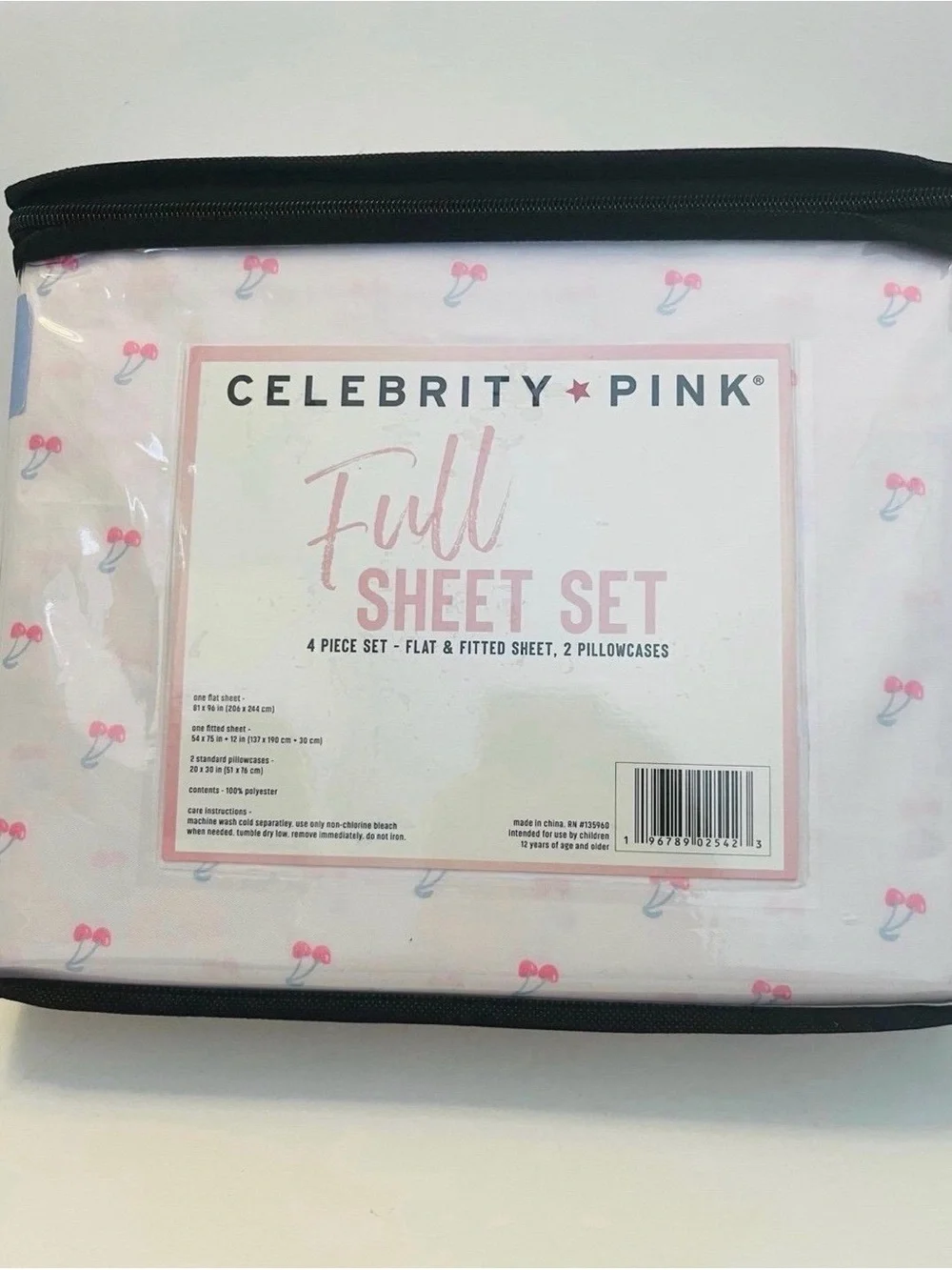 Celebrity Pink Full Size Sheet Set Soft Pink with Cherries